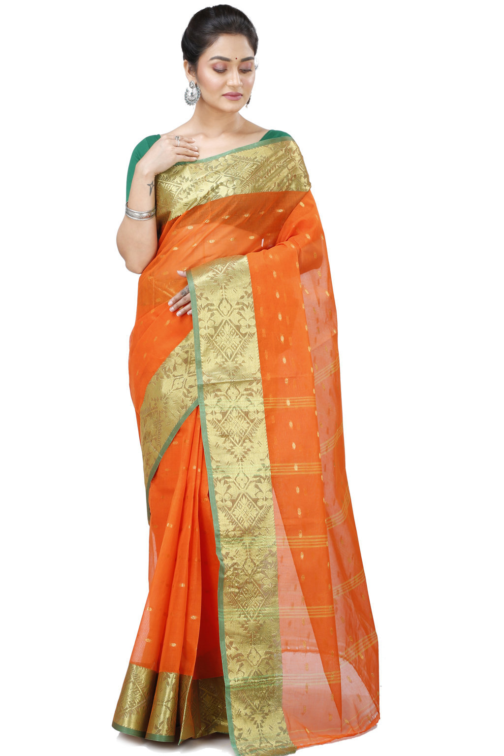 Orange Pure Cotton Gopa Tant Saree (925)